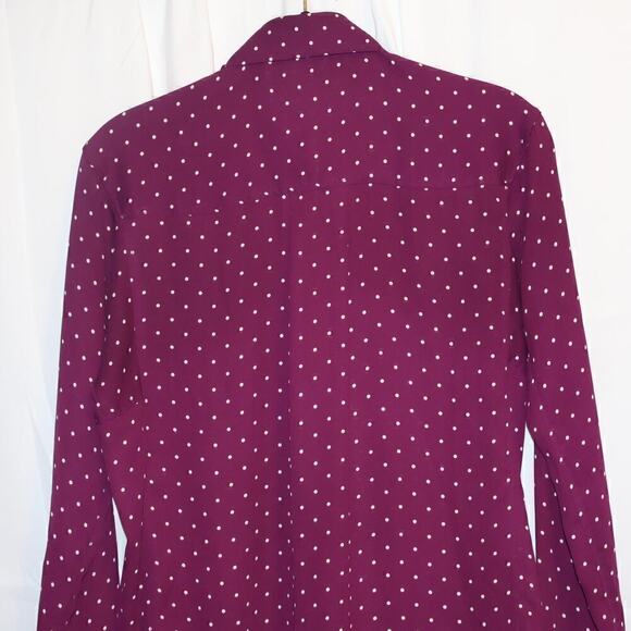 Stylus Button Up Blouse Women Size S Purple White Dot - Picture 12 of 16